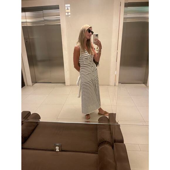 SANDRO White Black Stripes Sleevesless Metallic Buttons Molina Shirt Dress 36 - Picture 13 of 16